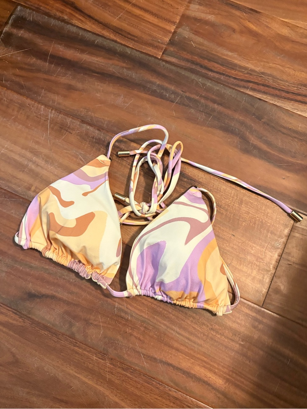 Monday Swimwear Pastel Abstract Triangle String Bikini Top Size S (0804)